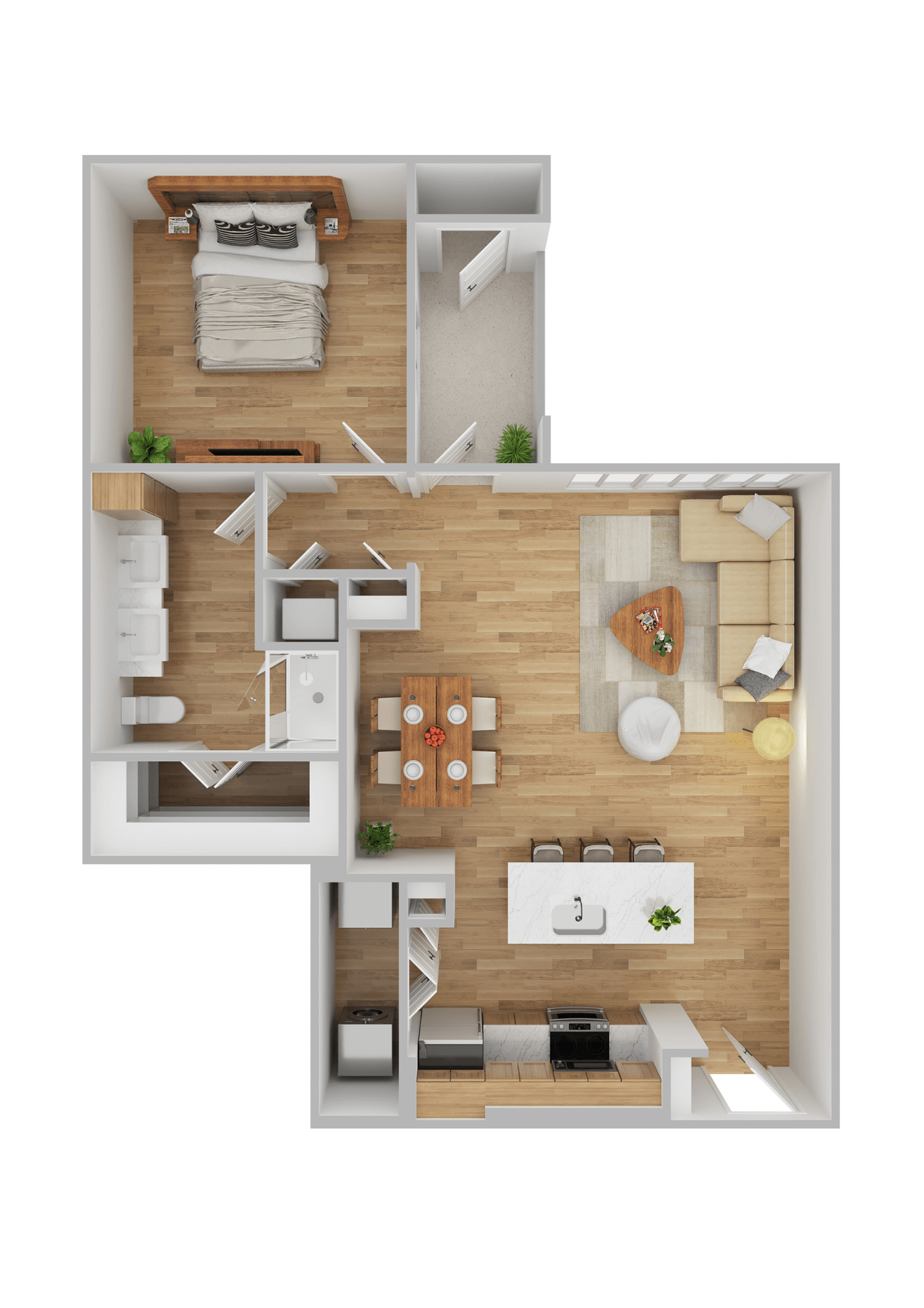 Floor plan for 1 bed, 1 bath, 860 sqft